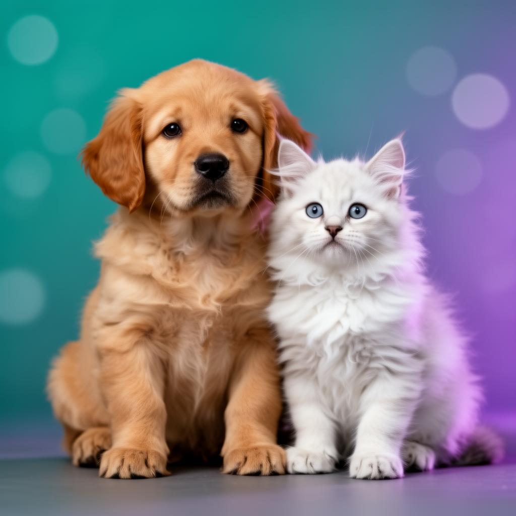 Golden retriever puppy and white kitten — happy, healthy pets cared for by Paw Treatment Network